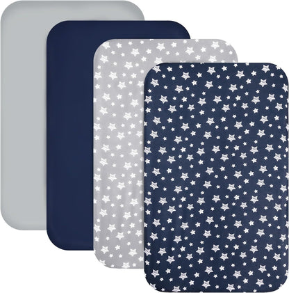 Mini Portable Crib Sheets for Boys (38" X 24") 4 Pack, Compatible with Dream on Me, Delta Porta