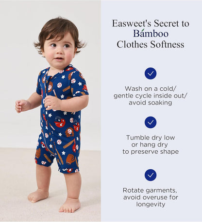 Baby Boys Bamboo Viscose Short Sleeve Romper Soft Comfy Infant Summer Jumpsuit