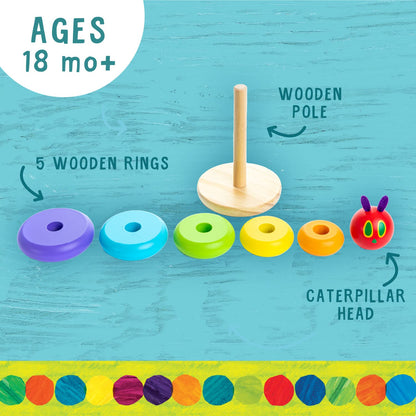 World of Eric Carle, The Very Hungry Caterpillar Wooden Stacker with Colorful Rainbow Rings, 7 Inch