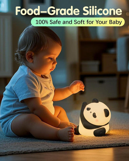 Panda Night Light, Rechargeable 3 Level Dimmable LED Squishy Nursery Nightlight, Food Grade Silicone Animal Night Lamps Cute Bedside Touch Lamp for Breastfeeding Toddler Baby Kids Gifts Decor