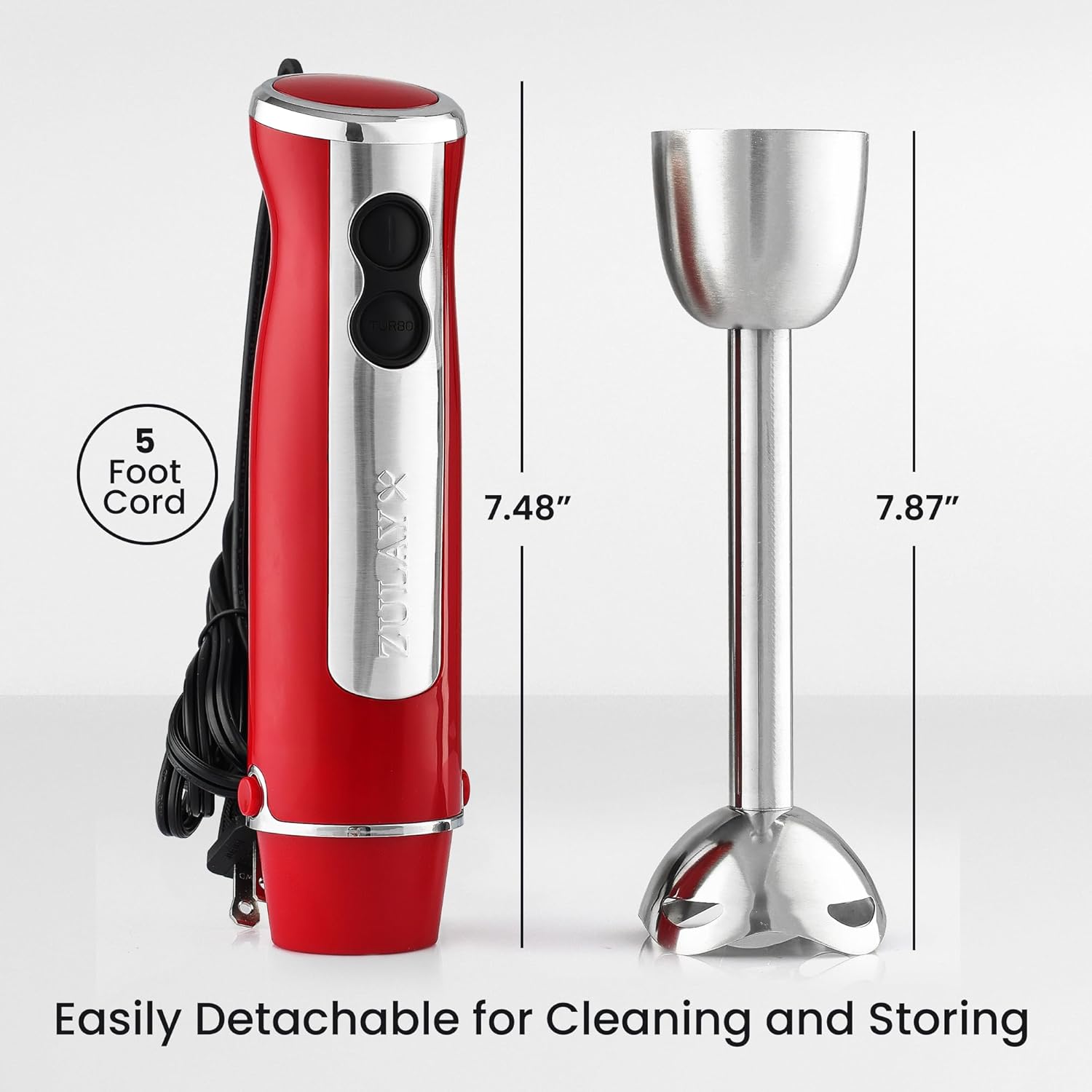 Zulay Immersion Stick Mixer Hand Blender - 800 Watts, Turbo Mode, 5-ft Power Electric Cord