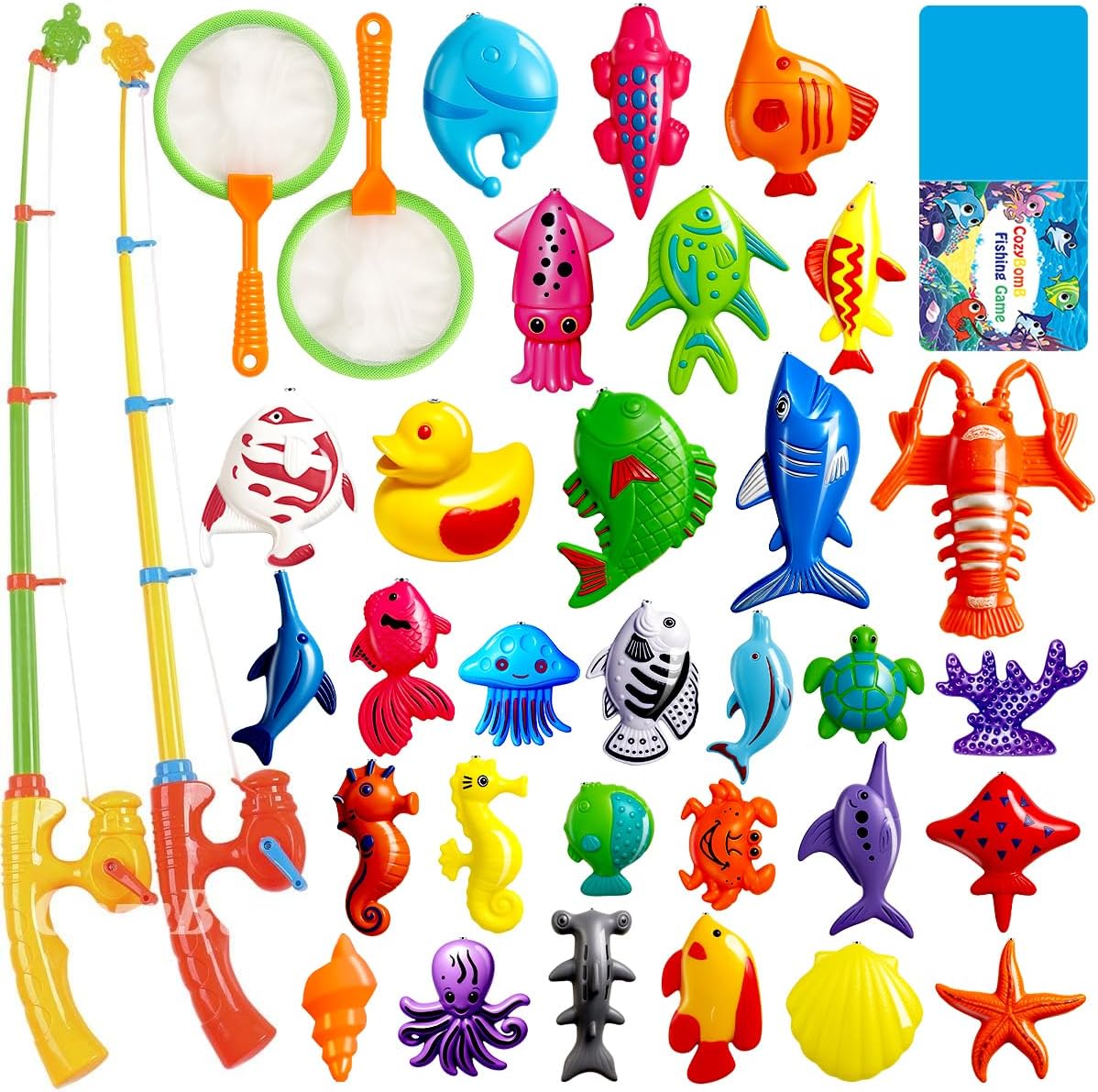 CozyBomB™ Magnetic Fishing Toys Game Set for Kids | Water Table Bathtub Kiddie Pool Party & Pole