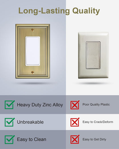 4-Pack Decorator Cover Plate, Antique Brass Decorative Switch Plates and Outlet Covers, Durable
