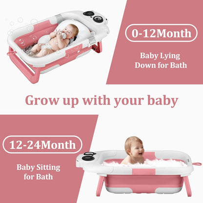 Foldable Baby Bathtub, Lightweight Bathtub for Infants to Toddlers with Soft Cushion & Thermometer