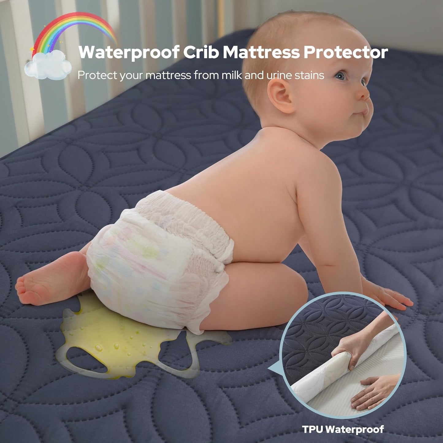 Waterproof Crib Mattress Protector 2 Pack, Soft and Breathable Crib Mattress Pad Cover, Noiseless
