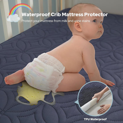 Waterproof Crib Mattress Protector 2 Pack, Soft and Breathable Crib Mattress Pad Cover, Noiseless