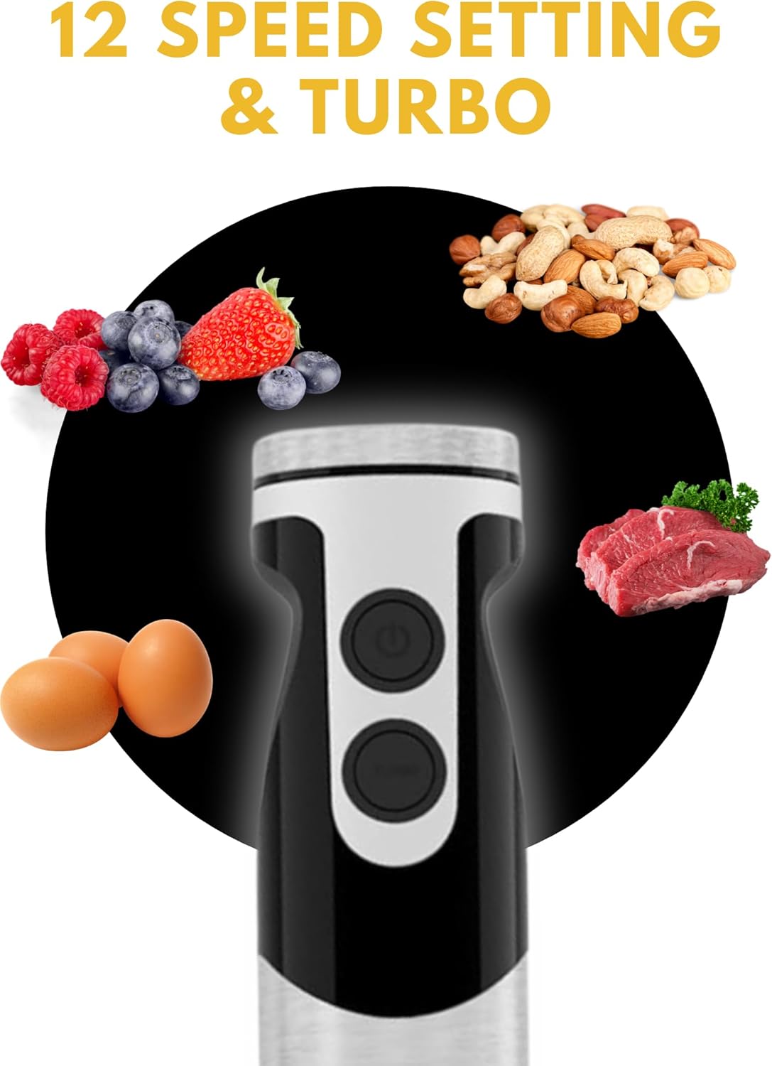 MegaWise Stainless Steel Titanium Reinforced 3-in-1 Immersion Hand Blender, Powerful with 80%