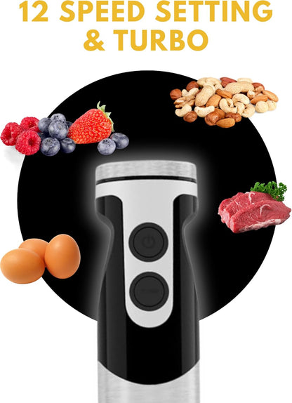 MegaWise Stainless Steel Titanium Reinforced 3-in-1 Immersion Hand Blender, Powerful with 80%