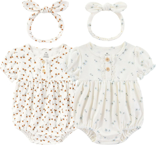 Baby Girl Clothes Cotton Bubble Romper Floral Bodysuits Infant Outfit Set
