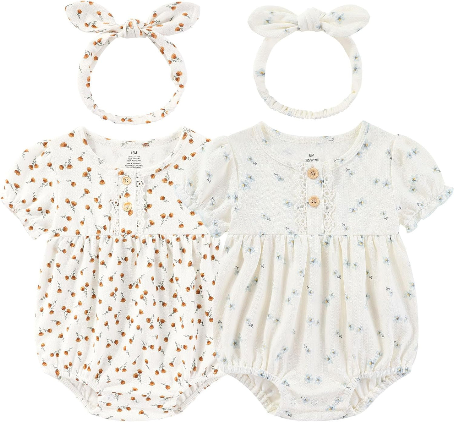 Baby Girl Clothes Cotton Bubble Romper Floral Bodysuits Infant Outfit Set