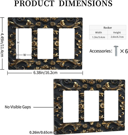Decorative Outlet Covers Rococo Vintage Black Golden Leaf Morris Vine 3 Gang Wall Plate Triple Rocker Light Switch Cover Plate Jumbo Electrical GFCI Faceplate for Bedroom Home Decor