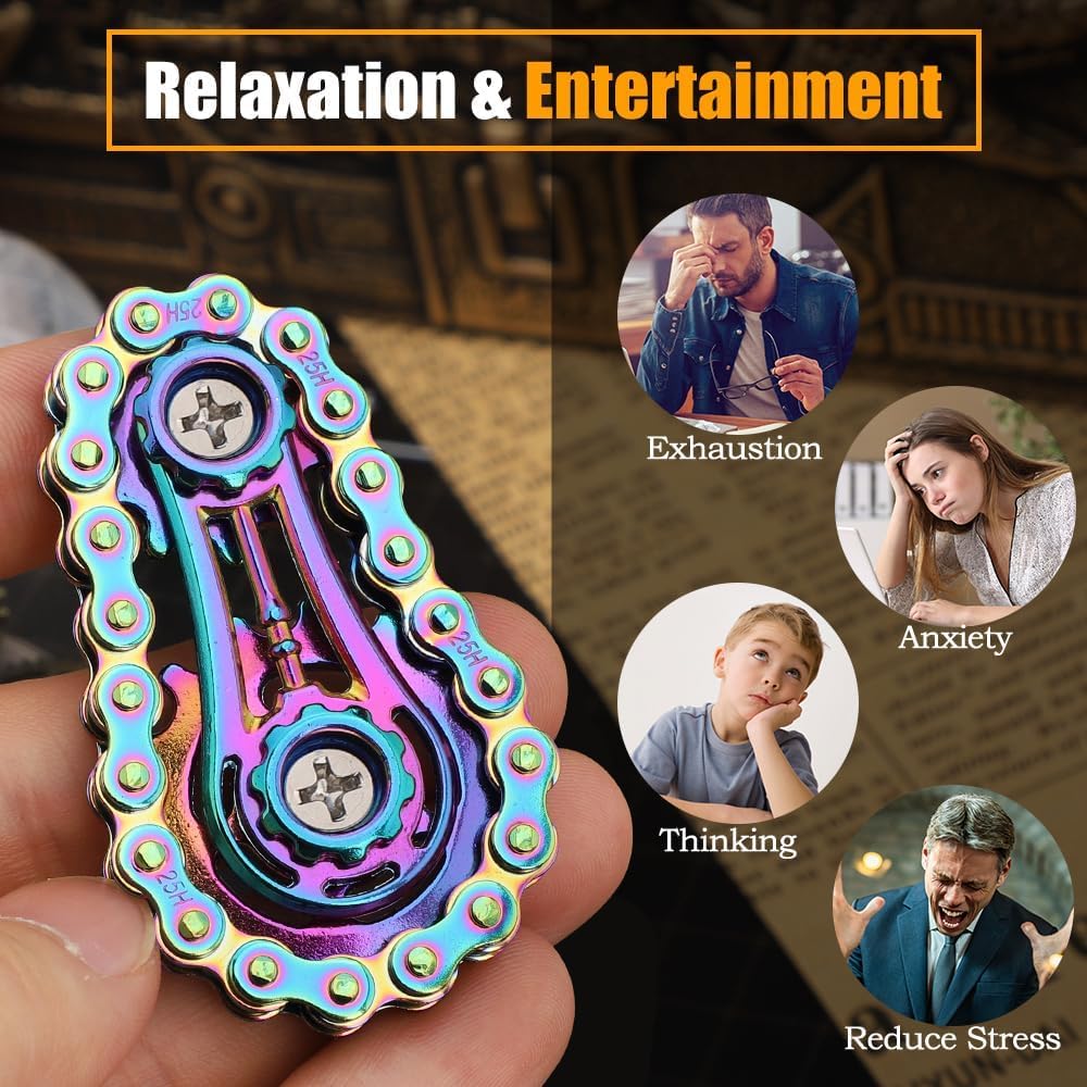 Cool Sprockets Hand Roller Fidget Chain Toys, Metal Fidget Spinner, Sensory Bike Chain Gears, EDC