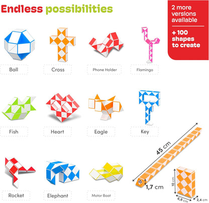 CUBIDI® Magic Snake Cube | Fidget Snake Toy for Kids | Travel Toys for Kids Ages 4-8 | Great Gift for Boys and Girls Birthday, Christmas, Stocking Stuffers - 24 Blocks | 0.9 x 0.7 inch | Orange