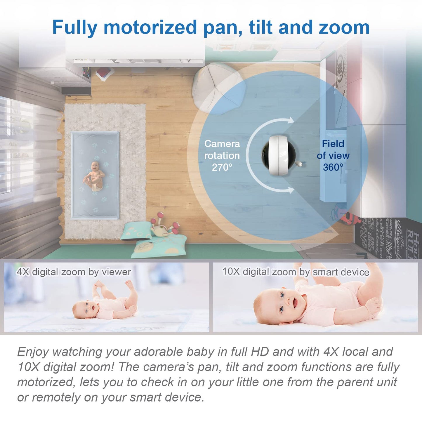 VTech RM7764HD 1080p WiFi Remote Access Baby Monitor, 360° Pan&Tilt, 7” 720p HD Display, HD Night Vision, Soothing Sounds, 2-Way Talk, Temperature Sensor, Motion Detection, iOS & Android