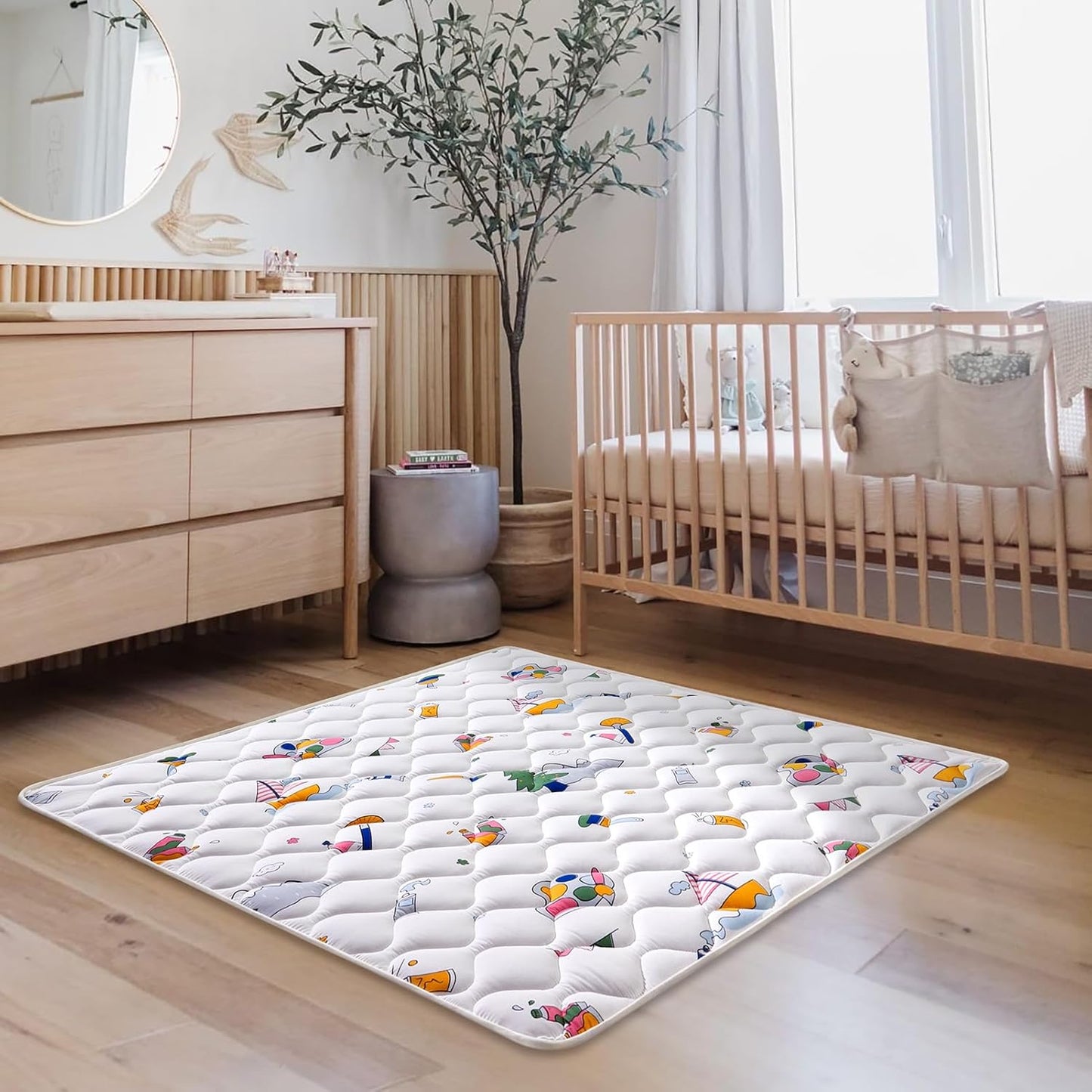 Vibe bear High-Density Foam Baby Play Mat,47x47 Inches Thicken One-Piece Infants Crawling Mat,Comfortable and Soft Baby Playmat,Non Slip Washable Floor Mat for Babies,Infants,Toddlers