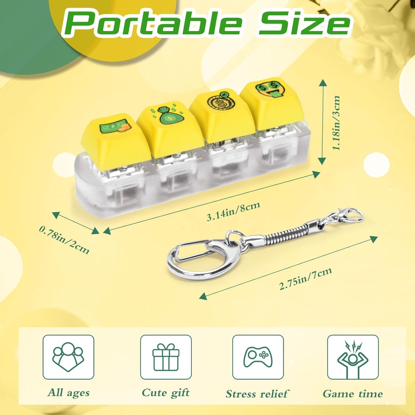 Keyboard Fidget Toys Adults Fidget Keyboard Clicker with LED Light Keychain Sensory Toys for Anxiety Stress Relief (GreenDollar, 4 in 1)