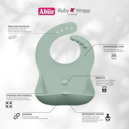 Abiie Ruby Wrapp Silicone Bibs for Babies with Front Pocket - Waterproof Bib - Stain Resistant