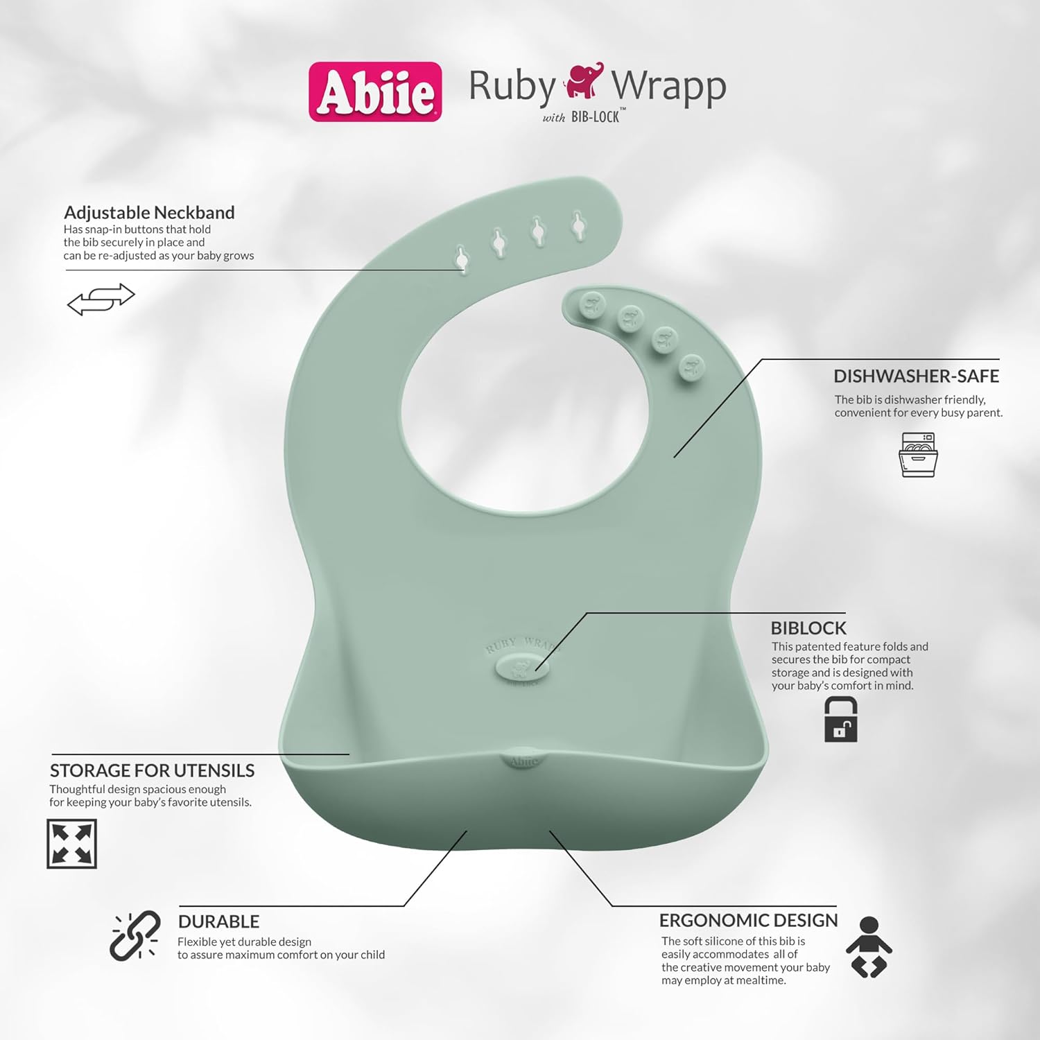 Abiie Ruby Wrapp Silicone Bibs for Babies with Front Pocket - Waterproof Bib - Stain Resistant