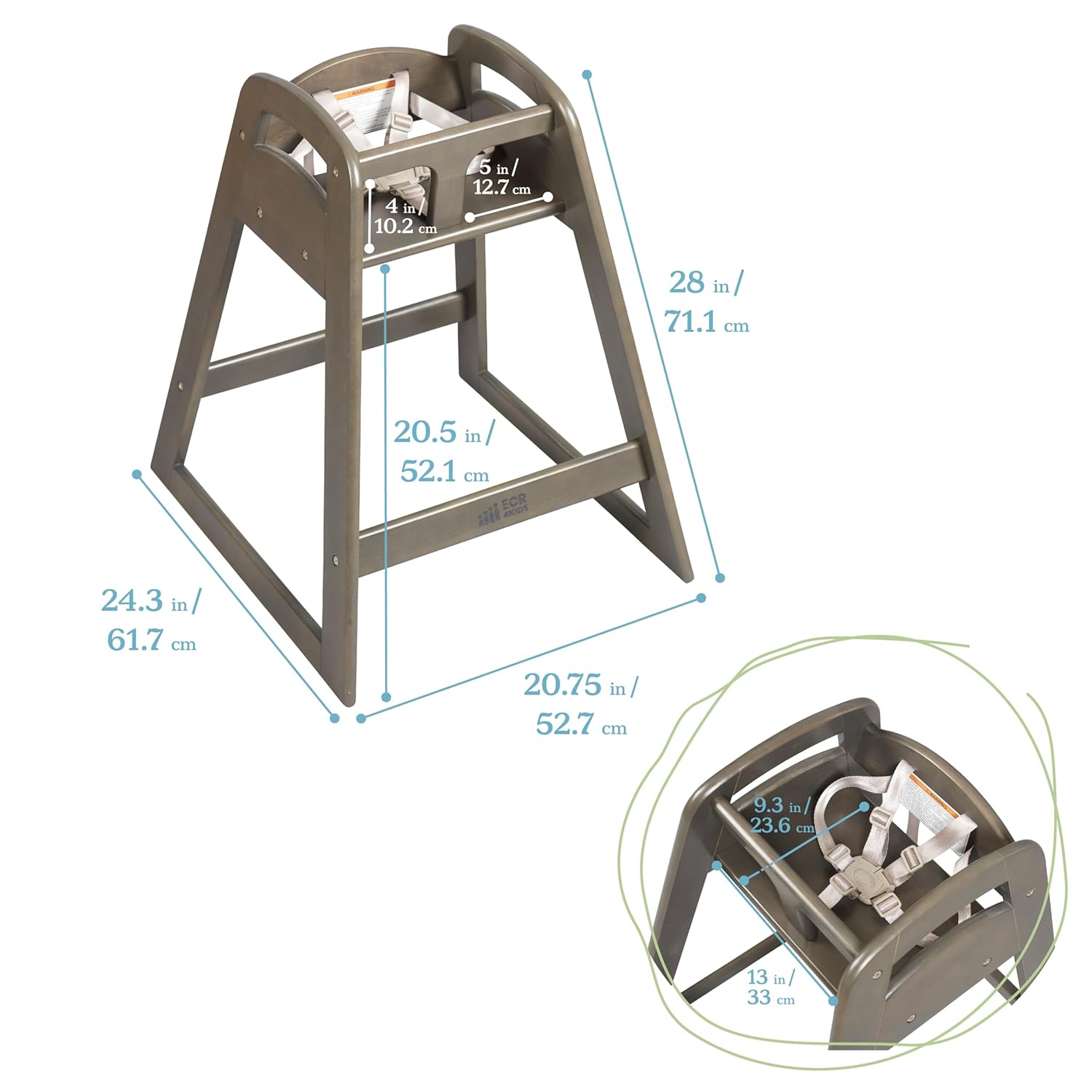 ECR4Kids ASATT High Chair, Toddler Chair, Grey Wash