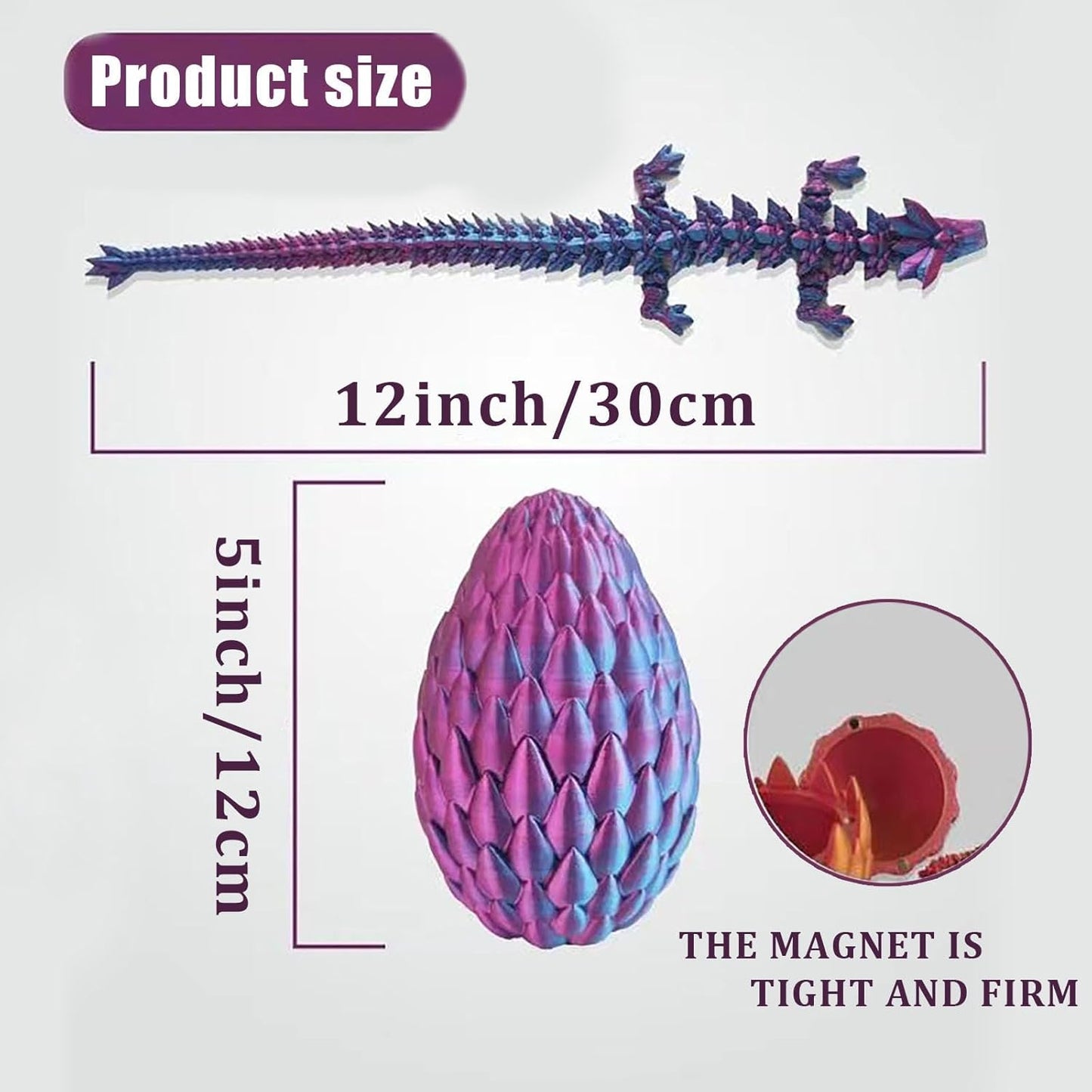 Surprise 3D Printed Dragon Egg Articulating Gemstone, 3D Printed Dragons, Relief Anxiety - Articulated Joints for Kids and Adults Home Office Decor Executive Desk Decor (Purple)