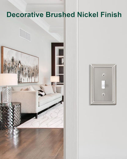 4-Pack Single Toggle Light Switch Cover Plate, Pearls Decorative Switch Plate Covers, Brushed Nickel 1 Gang Metal Wall Plate