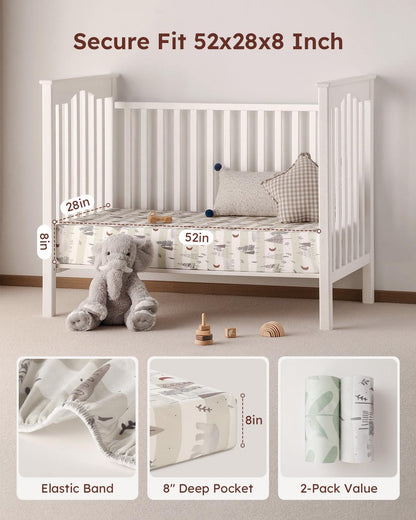 Yoofoss Baby Crib Sheets 2 Pack for Boys and Girls - 52x28 Fitted Crib Sheet Neutral Fits for