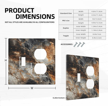 Brown Marble Granite Golden Lines Print Wallplates 1 Toggle 1 Duplex Switch Plate Electrical GFCI Faceplate Decorative Light Switch Covers for Bathroom Kitchen Decor