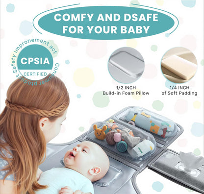 Portable Diaper Changing Pad - Baby Diaper Changer Travel Bag with Wipes Pocket, Smart Design Portable Changing Mat, Infant Travel Station Kit, Gift for Newborn Girl & Boy (Grey)