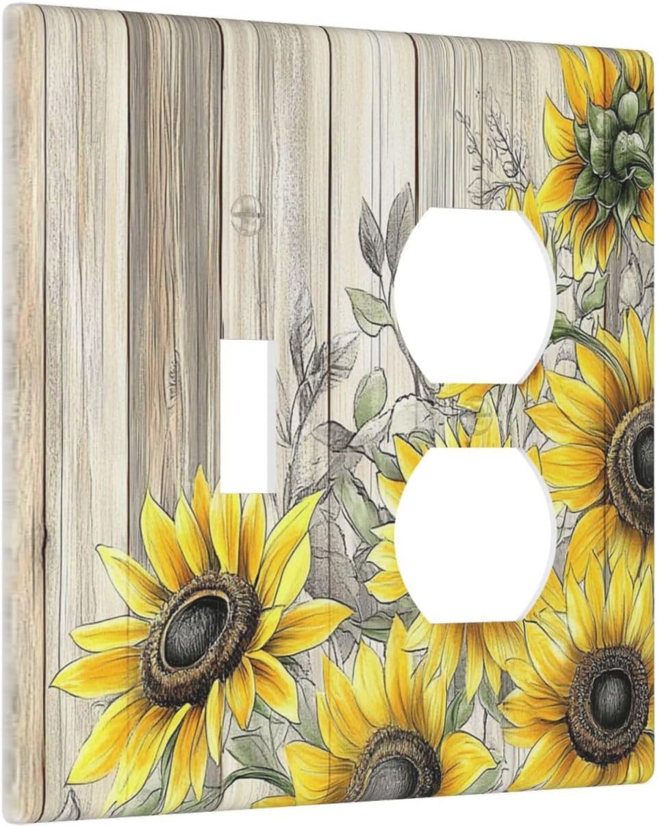 Wallplates Floral Sunflower Rustic Flower Vintage Wood 1 Toggle 1 Duplex Switch Plate Electrical