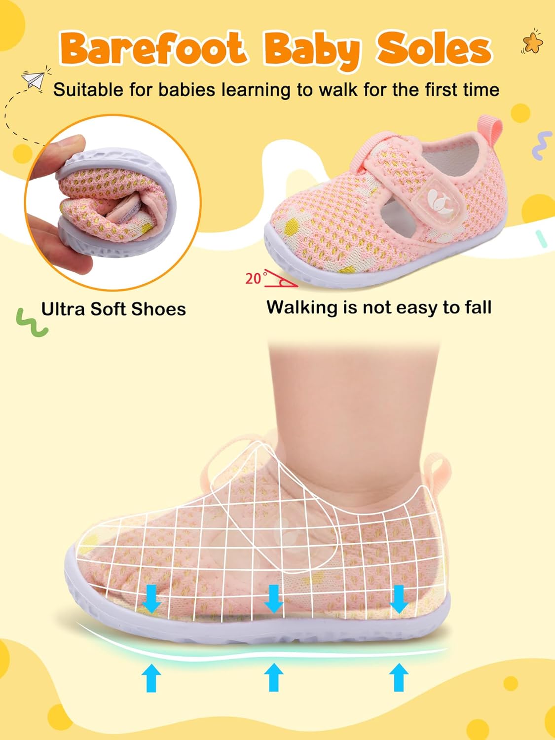 FEETCITY Barefoot Baby Shoes Girls Boys Walking Shoes Infant Sneakers Lightweight Flexible Newborn Dress School Shoe