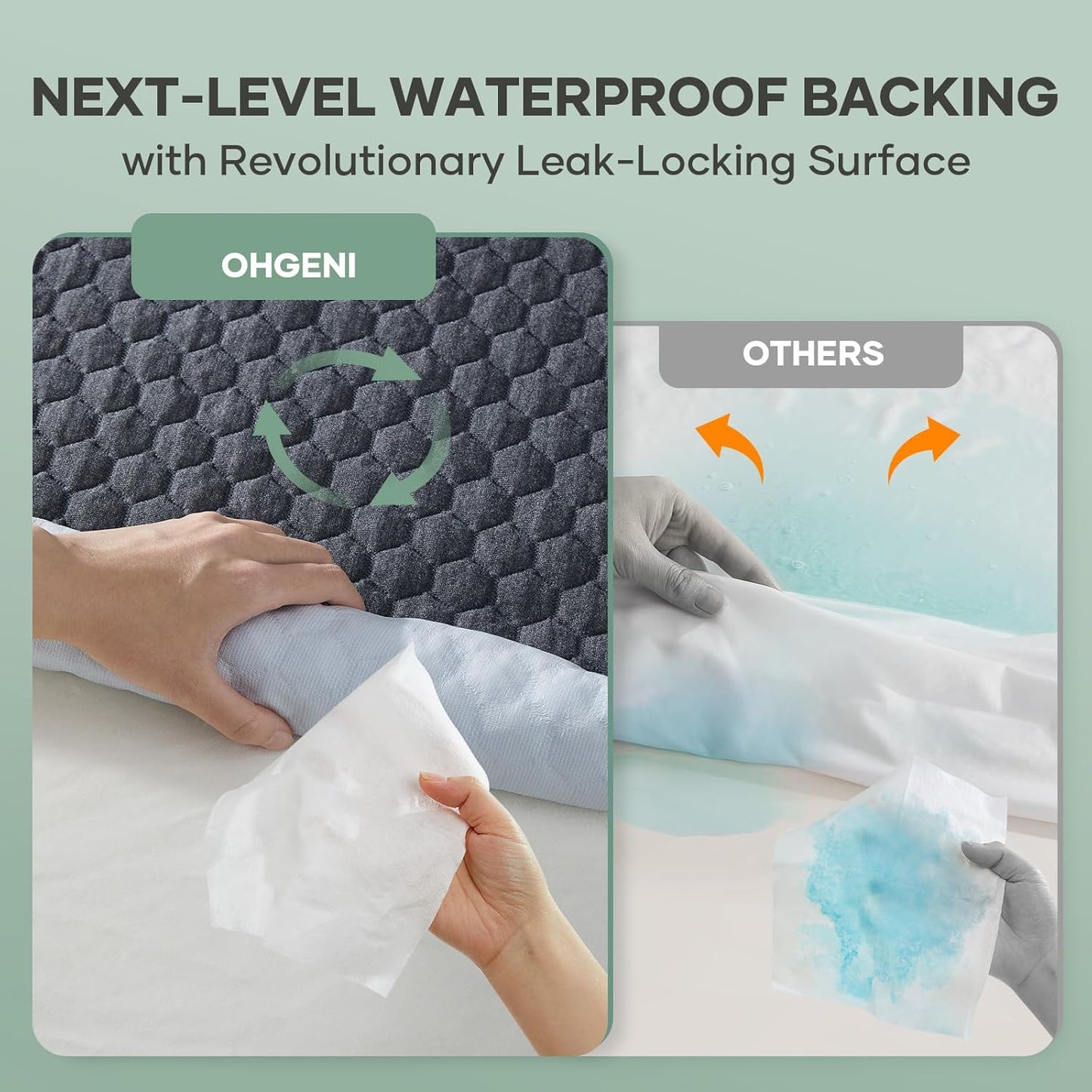 OhGeni Waterproof Mattress Protector, Full-Gray, Fitted Sheet with Stretchable Pockets, Deep Sleep