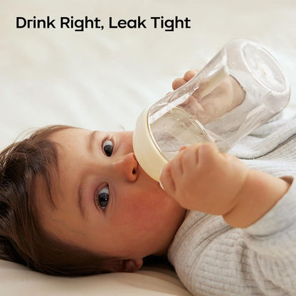 bc babycare Sippy Cup Learner for 6+ Month Old with Nipples & Handles, Spill Proof Sippy Cup, Weighted Straw Toddler Cups, Anti-Choking Baby Cups 1 Pack,Beige