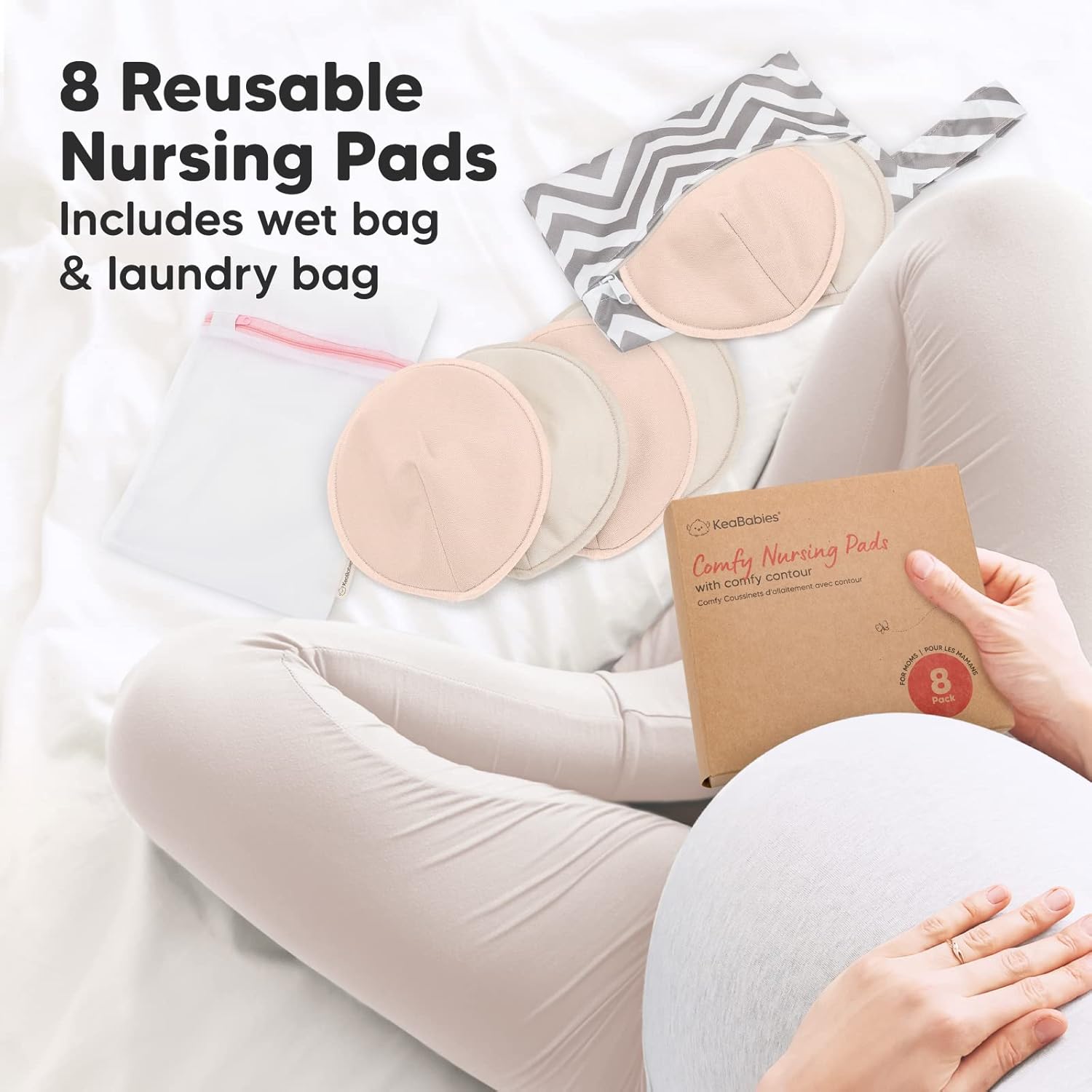Organic Nursing Pads - 8 Washable Viscose Derived from Bamboo Breastfeeding Pads, Wash Bag
