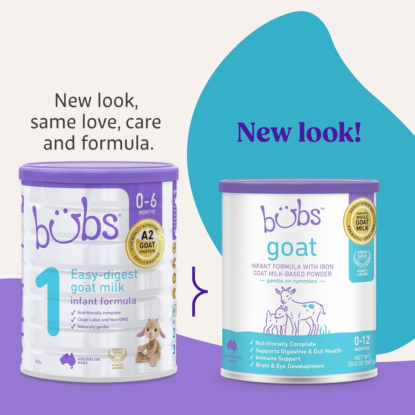 Bubs Whole Goat Milk Formula with Iron, Goat Milk-Based Powder, for Infants 0-12 Months, Made with