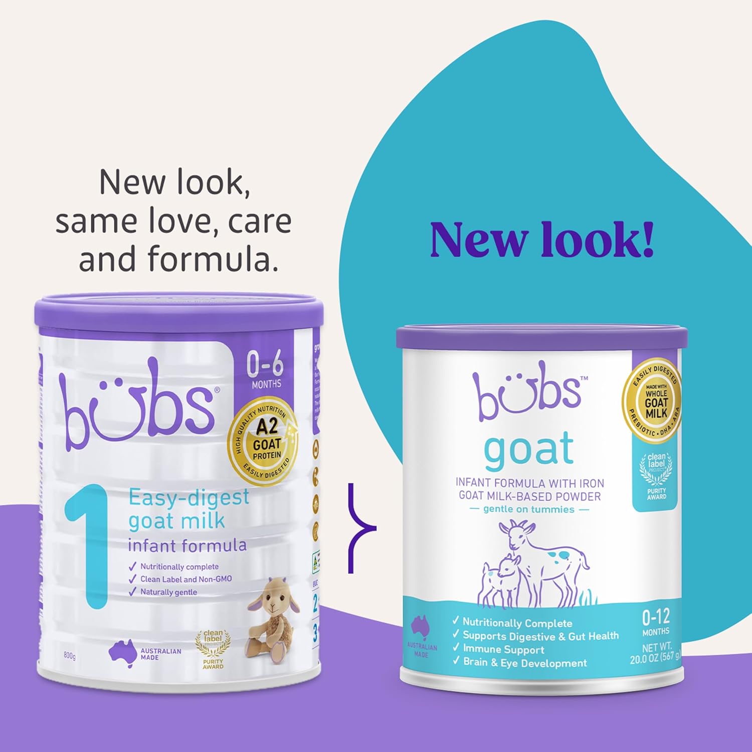Bubs Whole Goat Milk Formula with Iron, Goat Milk-Based Powder, for Infants 0-12 Months, Made with