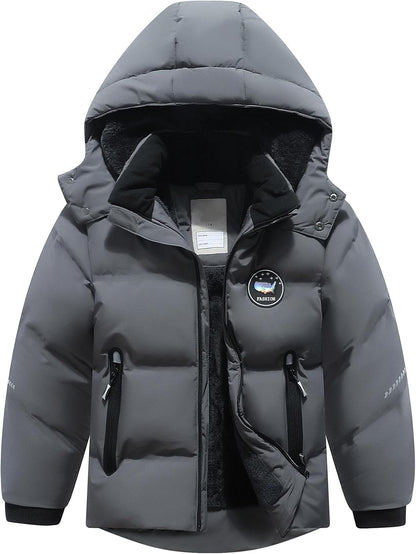 Kids Boy's Winter Coat Fleece Lined Waterproof Jacket Puffy Cotton Coat Thick Hooded Down Outdoor Coats