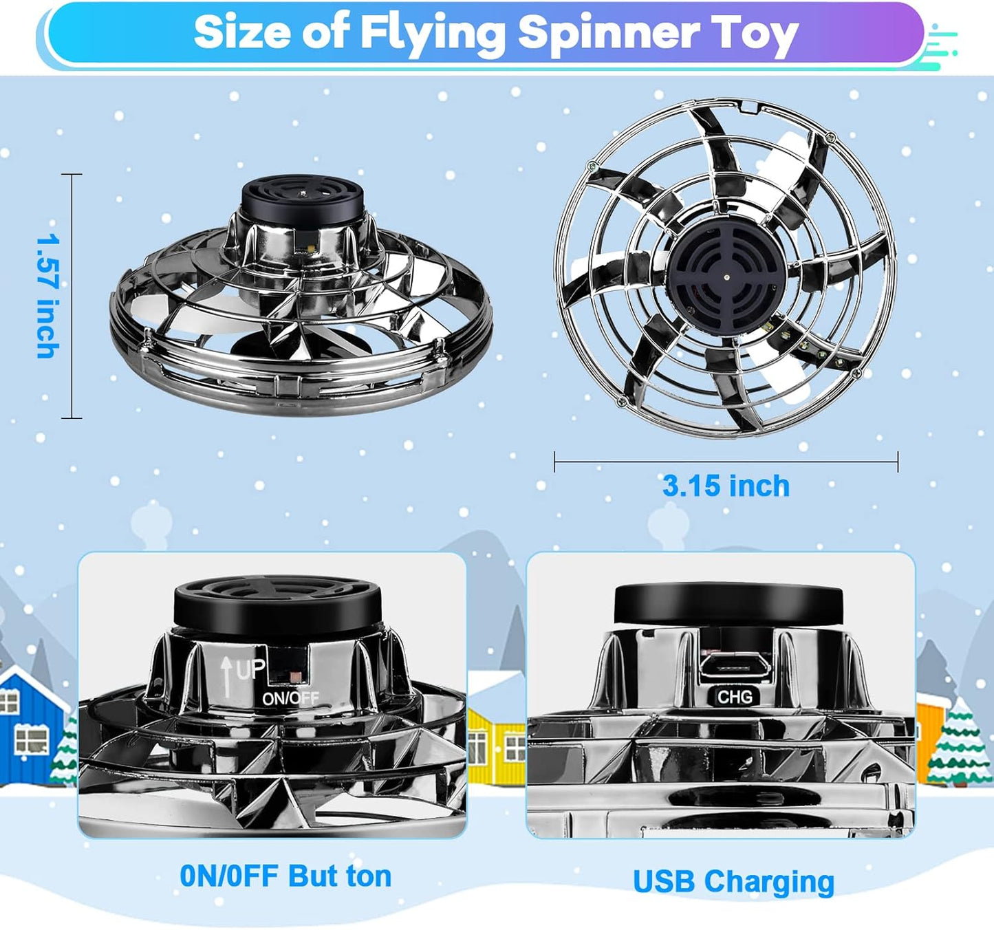 Flying Fidget Spinner,2024 Upgraded Flying Spinner Mini Hand Drone with 360 ° Rotating and LED Lights Outdoor Indoor Toy,Mini UFO Toy Drone for Boys Girls Adults (Black)