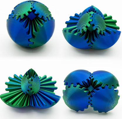 Gear Ball - GearSphere Fidget Toy, 2024 Gear Sphere Cube Puzzlefor Adults Kids Stress and Anxiety Relaxing,3D Printed Spin Ball or Cube Fidget Toy (Blue+Orange)