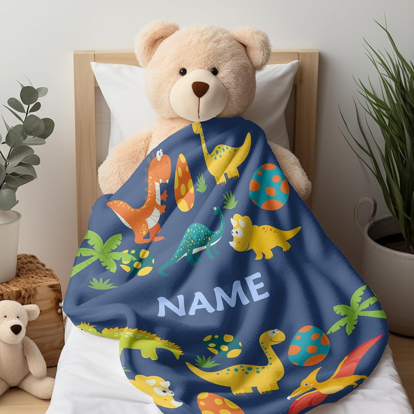 Ship Next Day, Custom Dinosaur Blanket - Printed in USA, Personalized Blankets with Name, Gift for