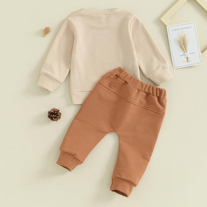 Kupretty Toddler Baby Boy Fall Winter Clothes Color Block Long Sleeve Sweatshirt Pullover Tops + Joggers Pants Outfit Set