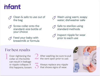 nfant | Extra Slow Flow Nipple, Gold (3ml/min), 4-Pack