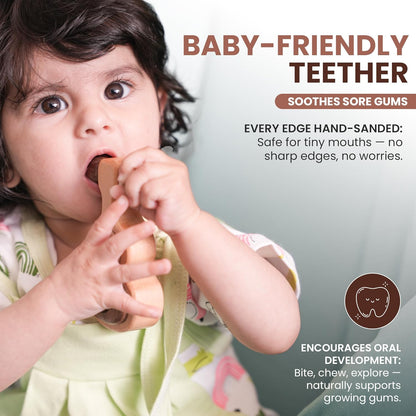 Wooden Teething Toys for Baby 0-6 Months – Organic Natural Non-Toxic Handmade Teether with Beads & Rattle for Soothing Relief – Montessori Sensory Toy for Babies, Infant Boy & Girl