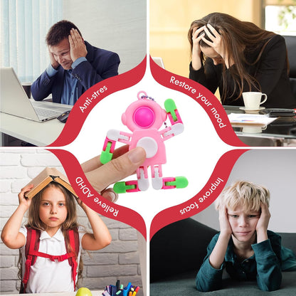 32 Pcs Funny Sensory Fidget Toys Robot Fidget Spinners Fidget Party Favors Robot Fingertip Toy DIY Transformable Chain for Teens Adults Stress Relief Birthday Gift (4 Colors,Cute Style)