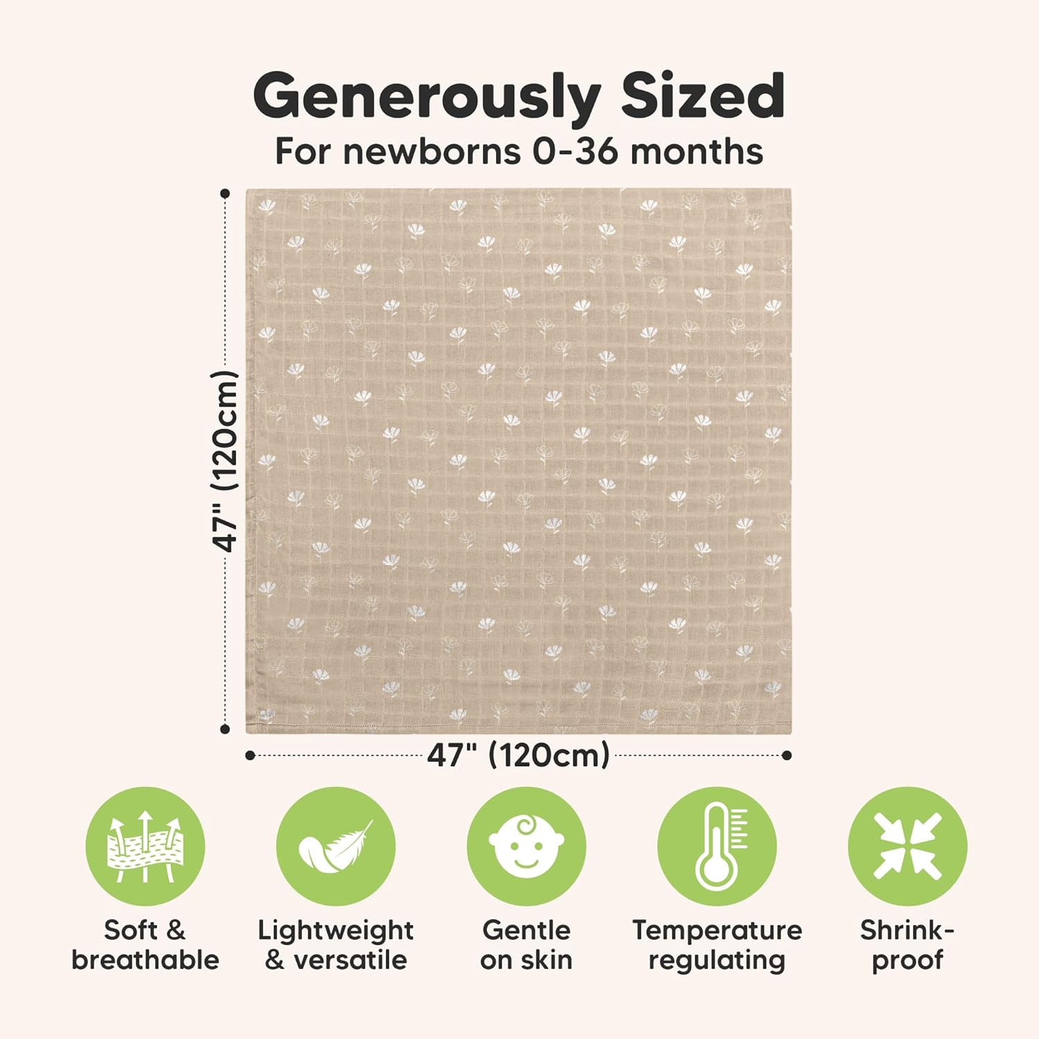 4-Pack Muslin Swaddle Blankets for Boys, Girls - Organic Baby Swaddles for Newborns, Soft &