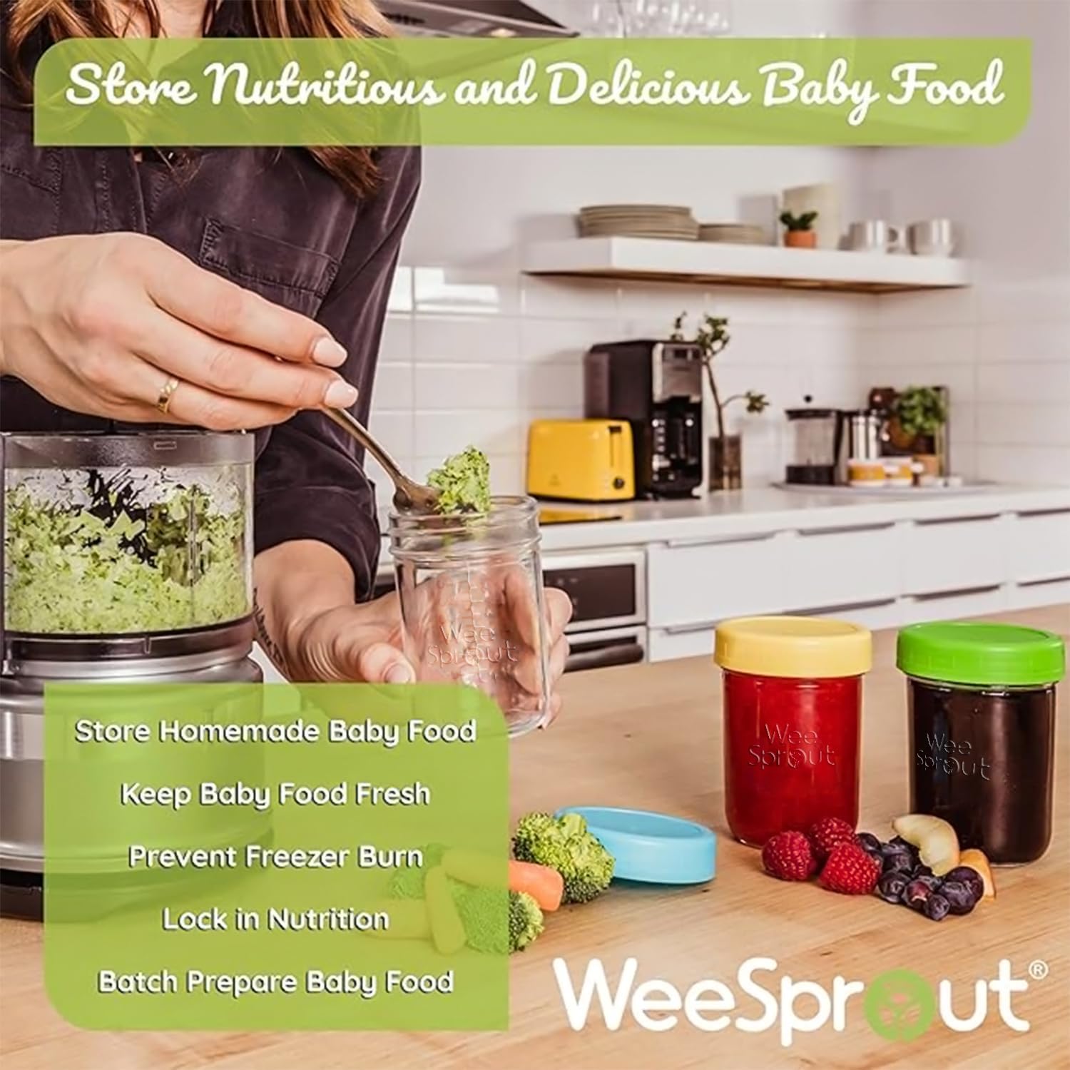 WeeSprout Glass Baby Food Storage Jars w/ Lids (4/8 oz, 12 Pack Set) Snack, Reusable Small