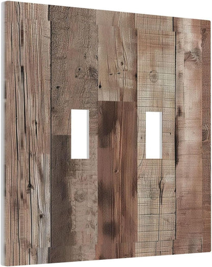 Decorative Switch Covers Plate Retro Wood Plank Vintaga Wooden Board 2 Gang Wall Plate Unique Double Toggle Light Switch Plate Wall Cover Plate Faceplate for Bedroom Home Decor
