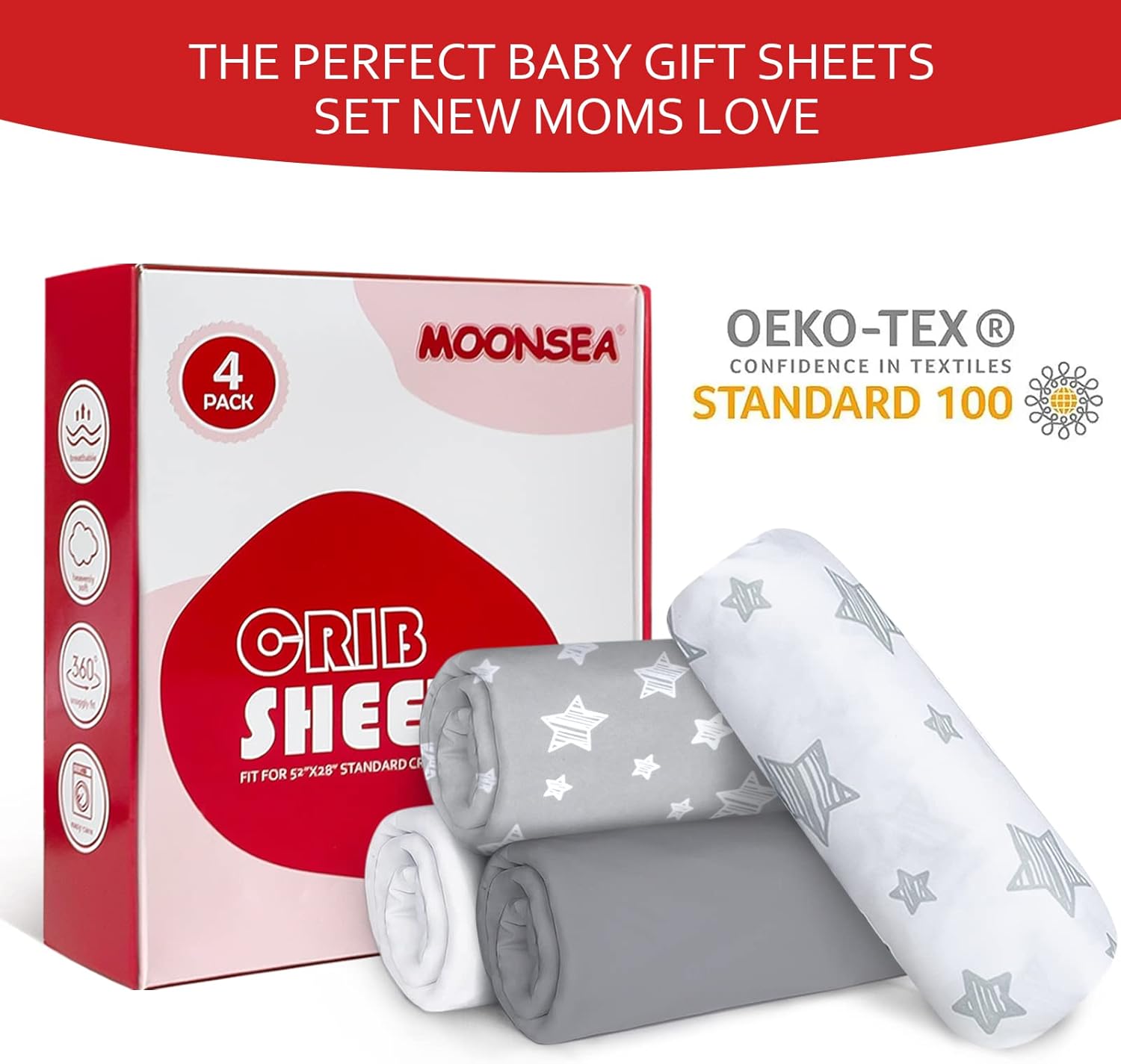 Crib Sheets for Boys or Girls 4 Pack, Fitted Crib Sheet for Standard Size Crib and Toddler