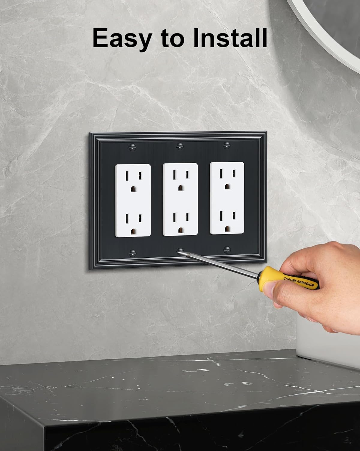 2-Pack Decorative Tripple Decorator Outlet Cover Plate, Durable Zinc Alloy Black Wall Plates for Electrical Outlets, Receptacle, GFCI Outlet, Dimmer Switch, 3-Gang, Corrosion Resistant