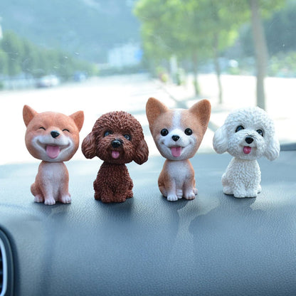 Resin Bobbing Head Dog Figurines Mini Bobblehead Puppy for Home Office Desk Car Dashboards Decor Ornaments (Teddy - Brown)
