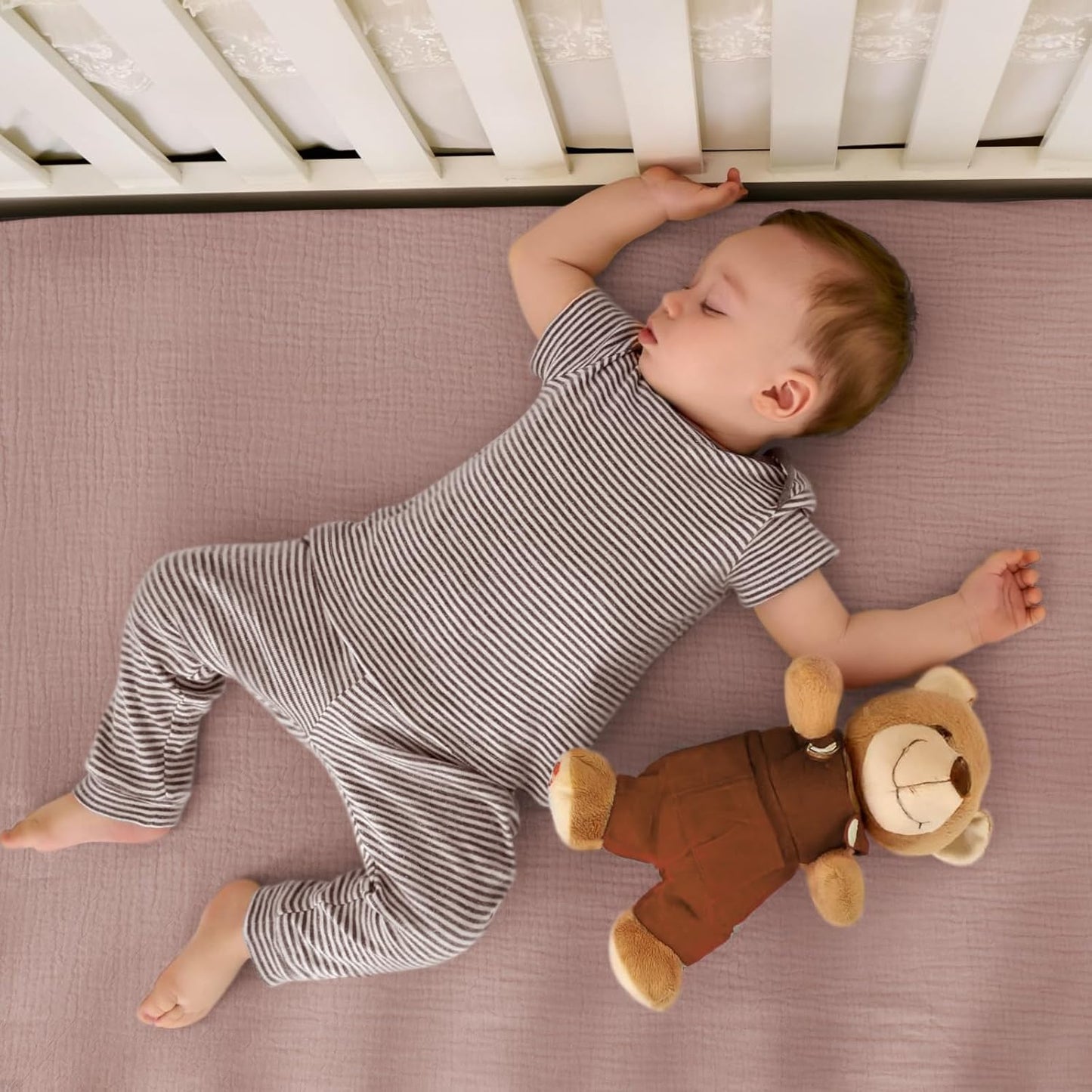 lulumoon Mini Crib Sheets Muslin: Soft Cotton Fitted Mini Crib Mattress Sheets for Boys and Girls